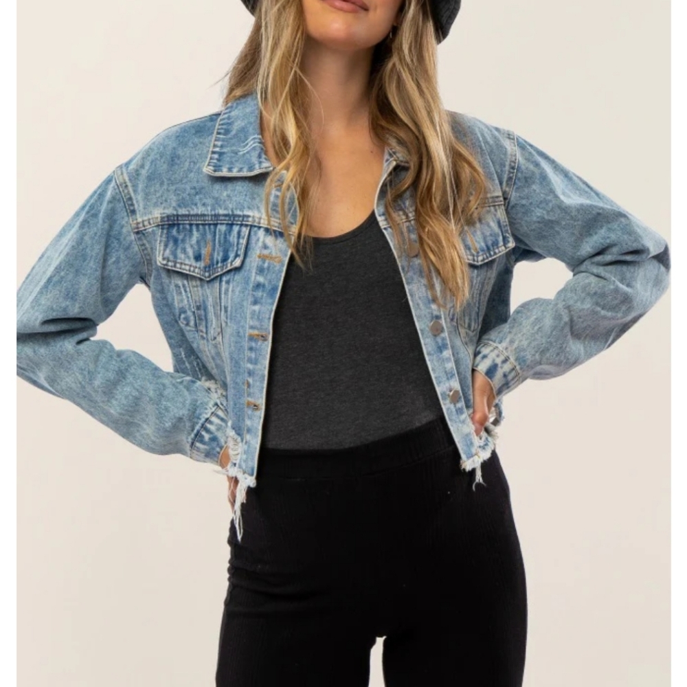 Pink blush cropped jean jacket